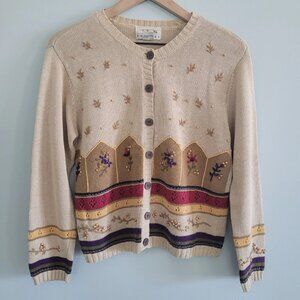 Talbots Vintage Fall Floral Leaves Cardigan Sweater Womens Size Small Petite